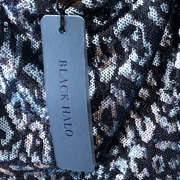 NWT Black Halo Lilo Sequin Sheath Dress Eclipse Black Silver Zodiac Sleeveless 8 - Picture 15 of 16